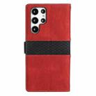 For Samsung Galaxy S24 Ultra 5G Grid Stitching Leather Phone Case with Lanyard(Red) - 3