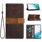 For Samsung Galaxy S23 FE 5G Grid Stitching Leather Phone Case with Lanyard(Brown) - 1