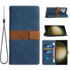 For Samsung Galaxy S23 Ultra 5G Grid Stitching Leather Phone Case with Lanyard(Blue) - 1