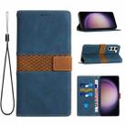 For Samsung Galaxy S23+ 5G Grid Stitching Leather Phone Case with Lanyard(Blue) - 1