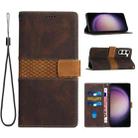 For Samsung Galaxy S23+ 5G Grid Stitching Leather Phone Case with Lanyard(Brown) - 1