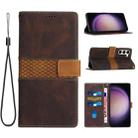 For Samsung Galaxy S23 5G Grid Stitching Leather Phone Case with Lanyard(Brown) - 1