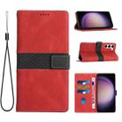 For Samsung Galaxy S23 5G Grid Stitching Leather Phone Case with Lanyard(Red) - 1