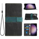 For Samsung Galaxy S23 5G Grid Stitching Leather Phone Case with Lanyard(Black) - 1