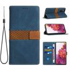 For Samsung Galaxy S20 FE Grid Stitching Leather Phone Case with Lanyard(Blue) - 1