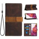 For Samsung Galaxy S20 FE Grid Stitching Leather Phone Case with Lanyard(Brown) - 1