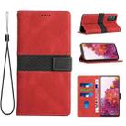 For Samsung Galaxy S20 FE Grid Stitching Leather Phone Case with Lanyard(Red) - 1