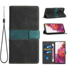 For Samsung Galaxy S20 FE Grid Stitching Leather Phone Case with Lanyard(Black) - 1