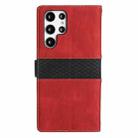 For Samsung Galaxy S22 Ultra 5G Grid Stitching Leather Phone Case with Lanyard(Red) - 3
