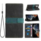 For Samsung Galaxy S22 Ultra 5G Grid Stitching Leather Phone Case with Lanyard(Black) - 1