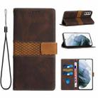 For Samsung Galaxy S22+ 5G Grid Stitching Leather Phone Case with Lanyard(Brown) - 1