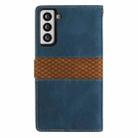 For Samsung Galaxy S21 5G Grid Stitching Leather Phone Case with Lanyard(Blue) - 3