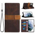 For Samsung Galaxy S21 5G Grid Stitching Leather Phone Case with Lanyard(Brown) - 1