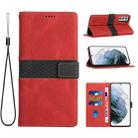 For Samsung Galaxy S21+ 5G Grid Stitching Leather Phone Case with Lanyard(Red) - 1