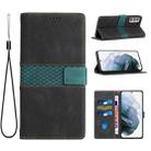 For Samsung Galaxy S21+ 5G Grid Stitching Leather Phone Case with Lanyard(Black) - 1