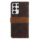 For Samsung Galaxy S21 Ultra 5G Grid Stitching Leather Phone Case with Lanyard(Brown) - 3