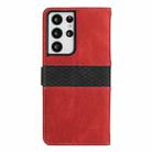 For Samsung Galaxy S21 Ultra 5G Grid Stitching Leather Phone Case with Lanyard(Red) - 3