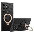 For Samsung Galaxy S23 Ultra 5G Carbon Fiber MagSafe Phone Case with 360 Degree Rotating Holder(Black Gold) - 1