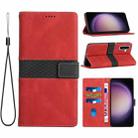 For Samsung Galaxy A36 5G Grid Stitching Leather Phone Case with Lanyard(Red) - 1