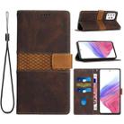 For Samsung Galaxy A52 5G / 4G Grid Stitching Leather Phone Case with Lanyard(Brown) - 1