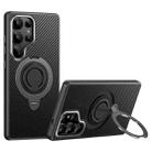 For Samsung Galaxy S25 Ultra 5G Carbon Fiber MagSafe Phone Case with 360 Degree Rotating Holder(Black Grey) - 1