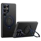 For Samsung Galaxy S25 Ultra 5G Carbon Fiber MagSafe Phone Case with 360 Degree Rotating Holder(Black Blue) - 1