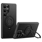 For Samsung Galaxy S25 Ultra 5G Carbon Fiber MagSafe Phone Case with 360 Degree Rotating Holder(Black) - 1