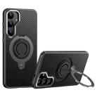 For Samsung Galaxy S25 5G Carbon Fiber MagSafe Phone Case with 360 Degree Rotating Holder(Black Grey) - 1