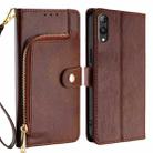 For Rakuten Hand 5G Zipper Bag Leather Phone Case(Brown) - 1