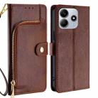 For Redmi Note 14 5G Zipper Bag Leather Phone Case(Brown) - 1