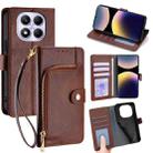 For Redmi Note 14 Pro 4G Zipper Bag Leather Phone Case(Brown) - 1