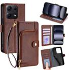 For Redmi Note 14S 4G Zipper Bag Leather Phone Case(Brown) - 1