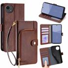 For Sharp Aqous wish5 Zipper Bag Leather Phone Case(Brown) - 1