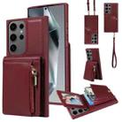 For Samsung Galaxy S25 Ultra 5G Crossbody Lanyard Zipper Wallet Leather Phone Case(Wine Red) - 1