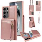 For Samsung Galaxy S25 Ultra 5G Crossbody Lanyard Zipper Wallet Leather Phone Case(Rose Gold) - 1