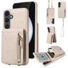 For Samsung Galaxy S24 FE 5G Crossbody Lanyard Zipper Wallet Leather Phone Case(Beige) - 1