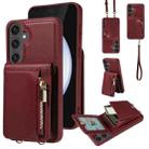 For Samsung Galaxy S24 FE 5G Crossbody Lanyard Zipper Wallet Leather Phone Case(Wine Red) - 1