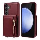 For Samsung Galaxy S24 FE 5G Crossbody Lanyard Zipper Wallet Leather Phone Case(Wine Red) - 2