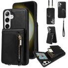 For Samsung Galaxy S25+ 5G Crossbody Lanyard Zipper Wallet Leather Phone Case(Black) - 1
