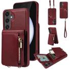 For Samsung Galaxy S25 FE 5G Crossbody Lanyard Zipper Wallet Leather Phone Case(Wine Red) - 1
