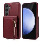 For Samsung Galaxy S25 FE 5G Crossbody Lanyard Zipper Wallet Leather Phone Case(Wine Red) - 2