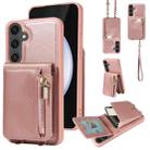 For Samsung Galaxy S25 FE 5G Crossbody Lanyard Zipper Wallet Leather Phone Case(Rose Gold) - 1