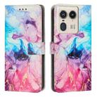 For Motorola Edge 50 Ultra Painted Marble Pattern Leather Phone Case(Pink Purple) - 1