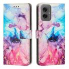 For Motorola Moto G55 5G Painted Marble Pattern Leather Phone Case(Pink Purple) - 1