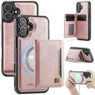 For iPhone 16 AutSpace A13 MagSafe Magnetic RFID Flip Card Bag Phone Case(Rose Gold) - 1