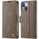 For iPhone 15 AutSpace A11 Side Buckle MagSafe Magnetic RFID Phone Leather Case(Coffee) - 1