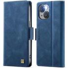 For iPhone 14 AutSpace A11 Side Buckle MagSafe Magnetic RFID Phone Leather Case(Blue) - 1