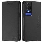 For TCL 505 RC01 Dual-Folded Magnetic Suction RFID Leather Phone Case(Black) - 2