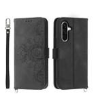 For Samsung Galaxy A26 5G Skin Feel Flowers Embossed Wallet Leather Phone Case(Black) - 1