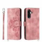 For Samsung Galaxy A36 Skin Feel Flowers Embossed Wallet Leather Phone Case(Pink) - 1